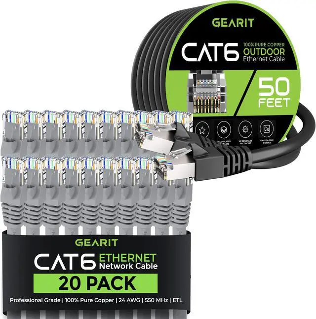 Main image of GearIT 20Pack 1ft Cat6 Ethernet Cable & 50ft Cat6 Cable