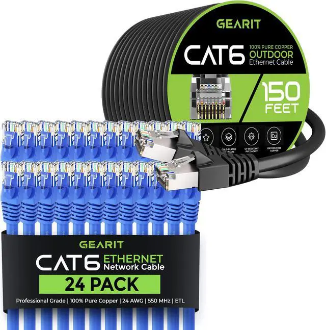 Main image of GearIT 24Pack 1.5ft Cat6 Ethernet Cable & 150ft Cat6 Cable