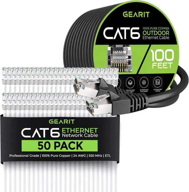 Main image of GearIT 50Pack 1ft Cat6 Ethernet Cable & 100ft Cat6 Cable
