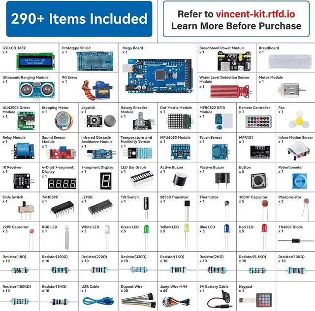 Alt view image 2 of 5 - SunFounder Project The Most Complete Electronics Starter Kit Compatible with Arduino Mega 2560 R3 Mega328 Nano, 73 Tutorials Included