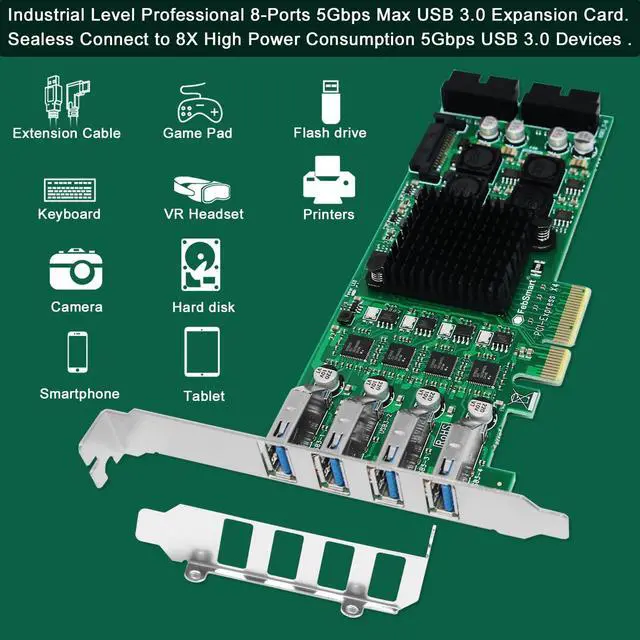 Alt view image 5 of 5 - FebSmart 8-Ports PCIE Superspeed 5Gbps USB 3.0 Card for Windows and Linux Desktop PCs, 4X Dedicated 5Gbps USB 3.0 Channel 20Gbps Bandwidth, Built in FebSmart Self-Powered Technology (FS-4C-U8S-Pro)