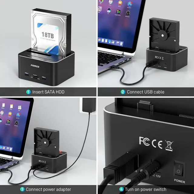 Alt view image 5 of 5 - FIDECO Hard Drive Docking Station, USB 3.0 SATA to HDD Docking Station for 2.5 & 3.5 inch SATA HDD/SSD, Dual Bay, Support Offline Clone (Aluminum and ABS)