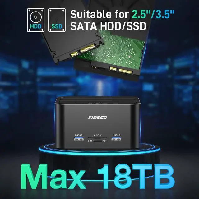 Alt view image 4 of 5 - FIDECO Hard Drive Docking Station, USB 3.0 SATA to HDD Docking Station for 2.5 & 3.5 inch SATA HDD/SSD, Dual Bay, Support Offline Clone (Aluminum and ABS)