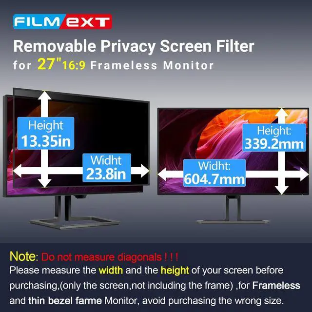 Alt view image 5 of 5 - FILMEXT [2023 Upgrade 27 Inch Removable Privacy Screen Filter for 16:9 All-in-One Desktop/Frameless Computer Monitor, Bubble Free Anti Spy Blue Light Filter for Computer