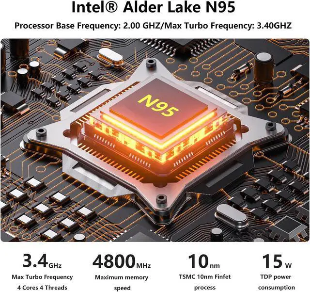 Alt view image 3 of 5 - FUNYET Mini PC Gaming PC, Desktop Computer with Intel 12th Gen Alder Lake N95(up to 3.4GHz), 16GB DDR4 RAM 1TB SSD, Supports 4K Displays, Windows 11 Pro White