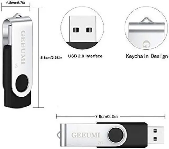 Alt view image 3 of 5 - Flash Drive 2GB USB 2.0,20 Pack Swivel Memory Stick GEEUMI Bulk Thumb Drive,Pen Drives Jump Drive for Data Storage, File Backup(20 Pack,Black)