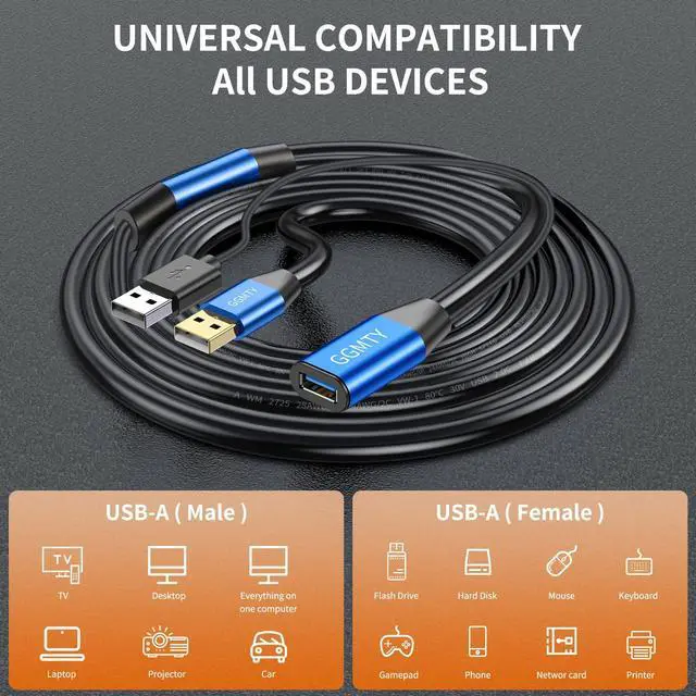 Alt view image 4 of 5 - GGMTY USB 2.0 Type A Male to A Female Active Repeater Extension Cable 100ft, High Speed 480 Mbps