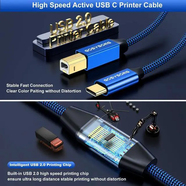 Alt view image 2 of 5 - GOSYSONG USB C Cable - 100ft, Active USB C to Type B, High Speed Printer & Scanner Cord Compatible with HP, Piano, Midi Keyboard, Audio Recording