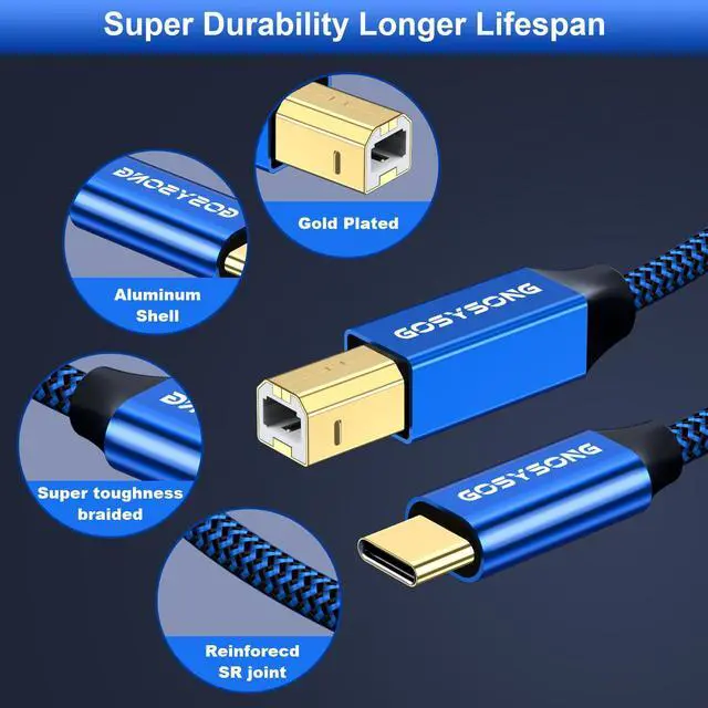 Alt view image 5 of 5 - GOSYSONG USB C Cable - 100ft, Active USB C to Type B, High Speed Printer & Scanner Cord Compatible with HP, Piano, Midi Keyboard, Audio Recording