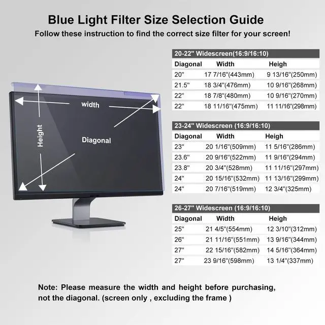 Alt view image 2 of 5 - GUMIKE Anti Blue Light Screen Protector for 25 26 27 inch Universal Desktop Monitor Computer Blue Light Blocking Filter Panel for Eyes - Widescreen Monitor Frame Hanging Type (16:9/16:10)