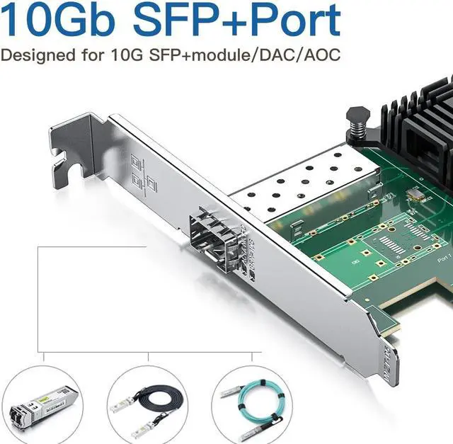 Alt view image 4 of 5 - 10GBASE-T Transceiver with 10Gb SFP+ PCI-E Network Card, 10G NIC Compare to Intel X520-DA1, 10G SFP+ to RJ45 Module Compatible with Intel and more, reach 30m over cat6/7