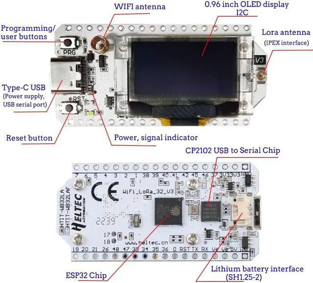 Alt view image 3 of 5 - 2 Sets Lora32 V3 ESP32-S3 WiFi BT Development Board SX1262 CP2102 with 0.96" OLED Display + 915MHZ Antenna 7CM + Shell Lora Kit for IoT Smart Home