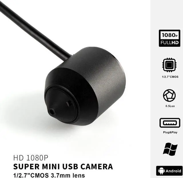 Alt view image 2 of 5 - STINYTECH Small Size HD 1080P USB Computer Camera with 3.6mm Fisheye Lens Mini USB Mac/PC/Desktop/Laptop Web Camera-2M Cable