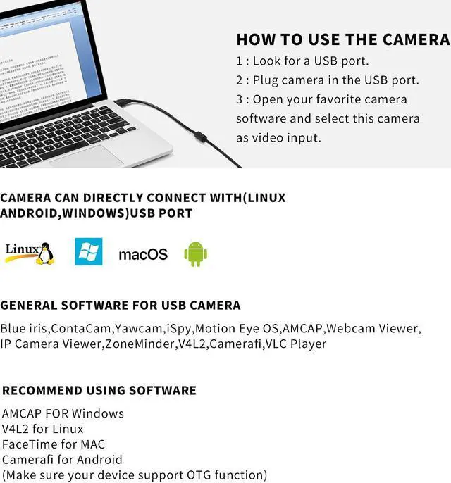 Alt view image 4 of 5 - STINYTECH Small Size HD 1080P USB Computer Camera with 3.6mm Fisheye Lens Mini USB Mac/PC/Desktop/Laptop Web Camera-2M Cable