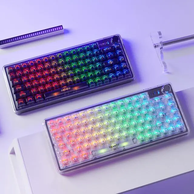 Alt view image 3 of 5 - SUEHIODHY 75% Hot Swappable Mechanical Keyboard Wireless Backlit RGB Clear K60 Keyboard with Cherry Profile Shine Through Transparent Keycaps Volume Knob for Win/Mac(Black)