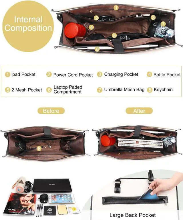 Alt view image 3 of 5 - Laptop Bag for Women 17.3 inch Laptop Tote Bag Stand-up Business Office Work Bag Briefcase Computer Tote Bag Large Handbag Satchel Shoulder Bag