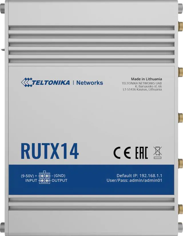 Alt view image 3 of 5 - Teltonika RUTX14000000 Model RUTX14 LTE Dual-sim Industrial Cellular Router; for Europe, The Middle East, Africa, APAC, Brasil, Australia Operators Only; Ethernet, Wi-Fi, Bluetooth and USB Interfaces