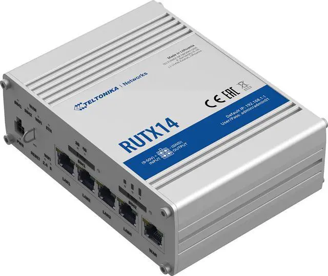 Main image of Teltonika RUTX14000000 Model RUTX14 LTE Dual-sim Industrial Cellular Router; for Europe, The Middle East, Africa, APAC, Brasil, Australia Operators Only; Ethernet, Wi-Fi, Bluetooth and USB Interfaces