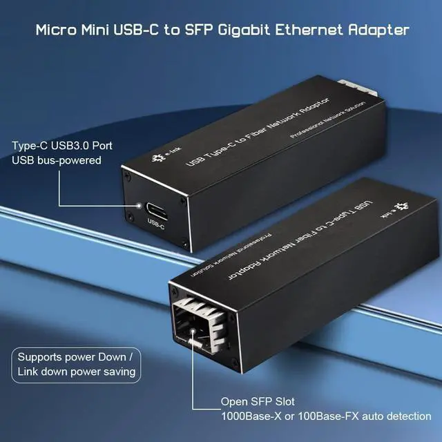 Alt view image 2 of 5 - Throncom USB3.0 Type C to Fiber Network Adaptor 100/1000base-X USB to Open SFP Gigabit Network Card Compatible Windows Server/Windows/Linux/Mac OS Compact NIC Network Adapter