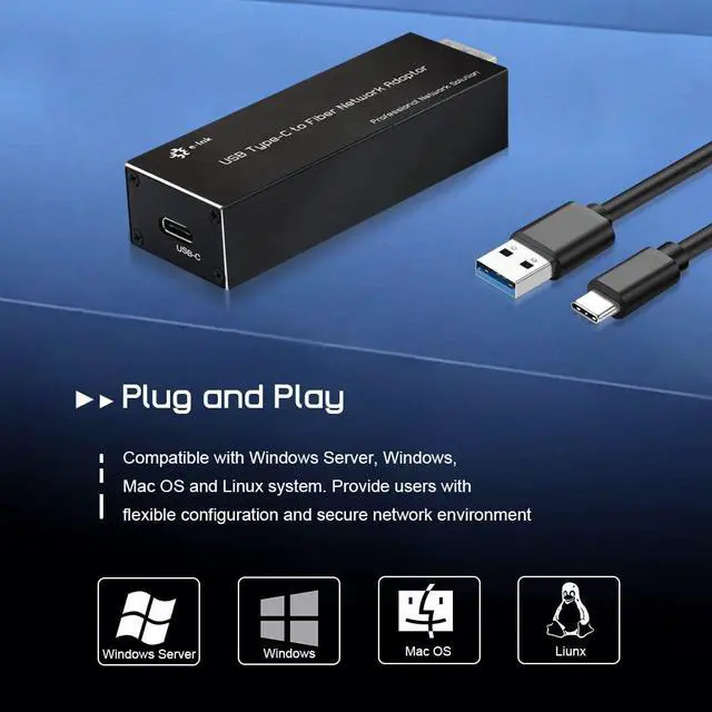 Alt view image 5 of 5 - Throncom USB3.0 Type C to Fiber Network Adaptor 100/1000base-X USB to Open SFP Gigabit Network Card Compatible Windows Server/Windows/Linux/Mac OS Compact NIC Network Adapter