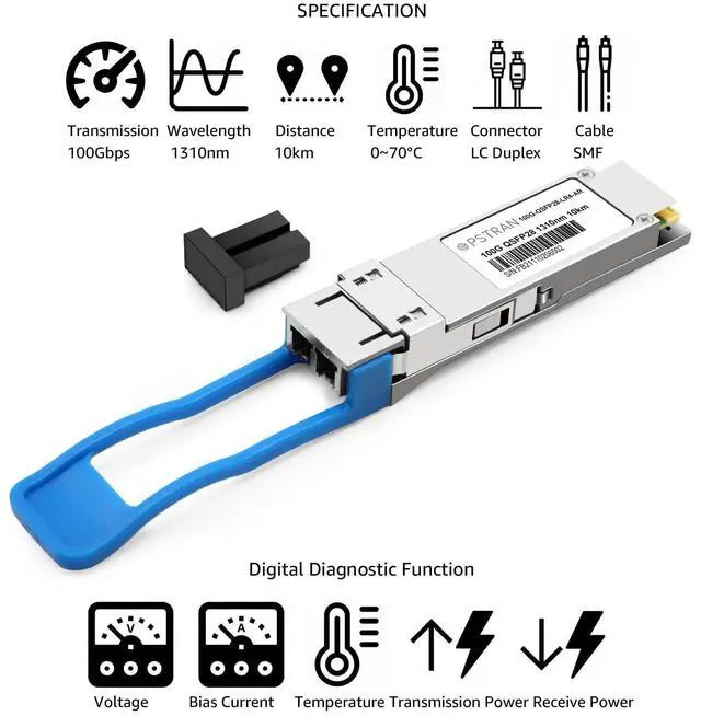 Alt view image 2 of 5 - OPSTRAN 100GBASE-LR4 QSFP28 Optical Transceiver Module Compatible with Arista QSFP-100G-LR4 100G QSFP28 LR4 1310nm 10km DDM Duplex LC SMF