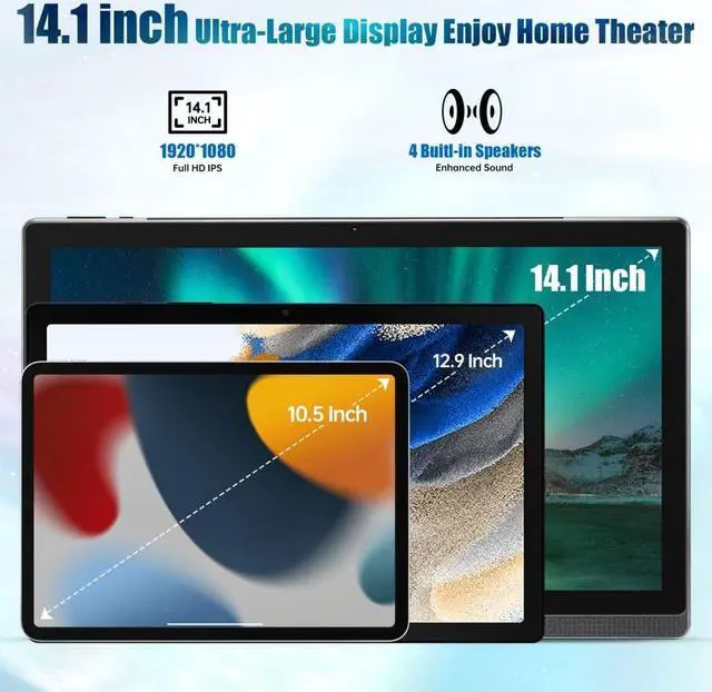 Alt view image 2 of 5 - 14.1 Inch Android 12 Tablet, 2023 Computer MESWAO Big Tablet with 1080P IPS HD Display, Large Screen Tablet with 8 Core, 6+128G, 512G TF Card Support and 10000mah Long Battery for Work/Live Stream
