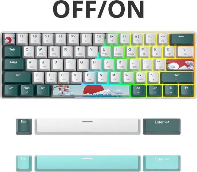 Alt view image 3 of 5 - surmen Wireless Keyboard 60% Gaming Keyboard 60 Percent, Hot Swappable RGB Mini Bluetooth BT5.0/USB-C Mechanical Keyboard with Software for Windows Mac Laptop (Gateron Red, Green 61)