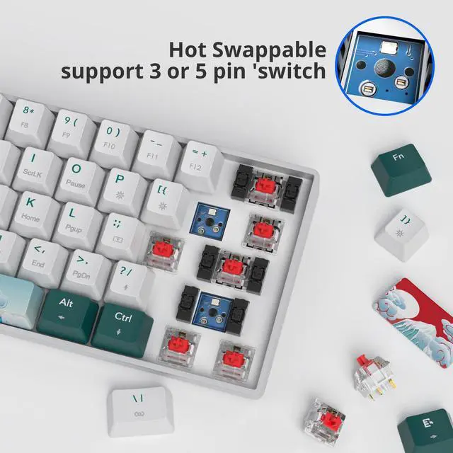 Alt view image 4 of 5 - surmen Wireless Keyboard 60% Gaming Keyboard 60 Percent, Hot Swappable RGB Mini Bluetooth BT5.0/USB-C Mechanical Keyboard with Software for Windows Mac Laptop (Gateron Red, Green 61)