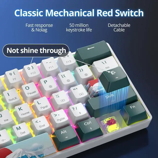 Alt view image 5 of 5 - surmen Wireless Keyboard 60% Gaming Keyboard 60 Percent, Hot Swappable RGB Mini Bluetooth BT5.0/USB-C Mechanical Keyboard with Software for Windows Mac Laptop (Gateron Red, Green 61)