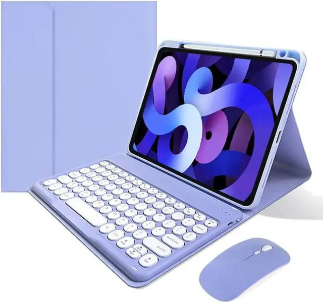 Main image of KMXDD Keyboard Case Compatible with iPad 11-inch A16 2025, iPad 10th Generation 10.9 Inch 2022 Case with Bluetooth Mouse Round Key Cute Removable Color Keyboard Cover,Purple