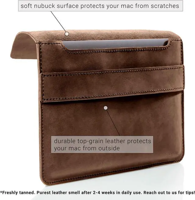 Alt view image 2 of 5 - MacBook Air 15 Inch Sleeve -- 'Fernando' Handmade & Expertly Crafted Luxury MacBook Case -- Full Grain Beautifully Stitched Fair Trade Leather -- Brown
