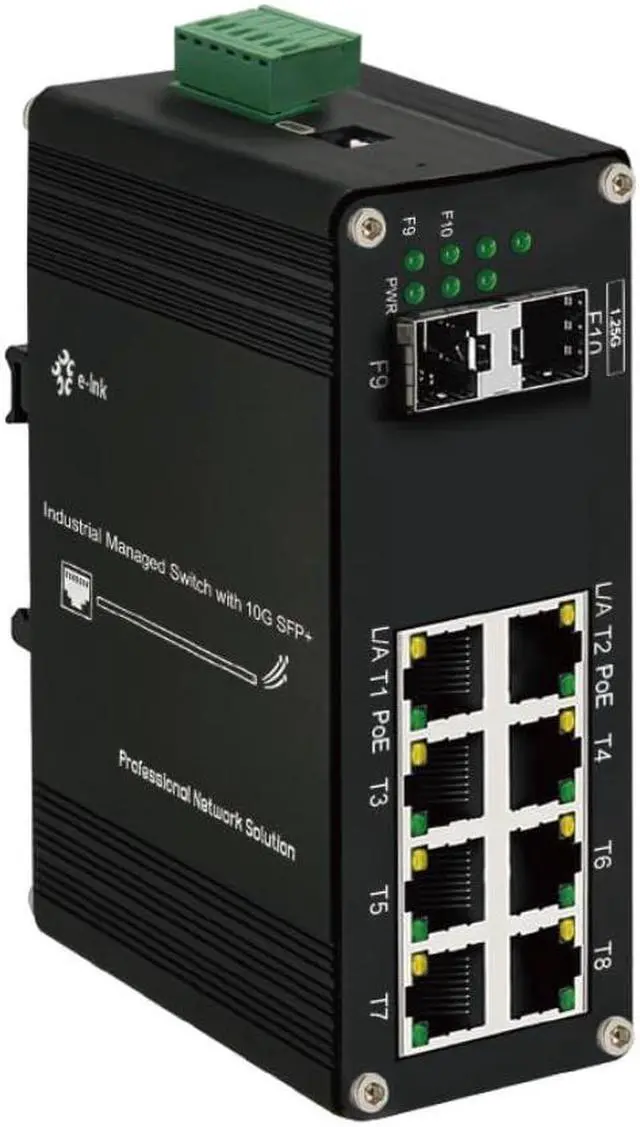 Main image of Industrial Gigabit Managed PoE Switch - 8 Ports 10/100/1000Mbps Web Management DIN Rail PoE Switch with 2 SFP Slots, Network PoE Switch Support Ring Network, VLAN, STP/RSTP