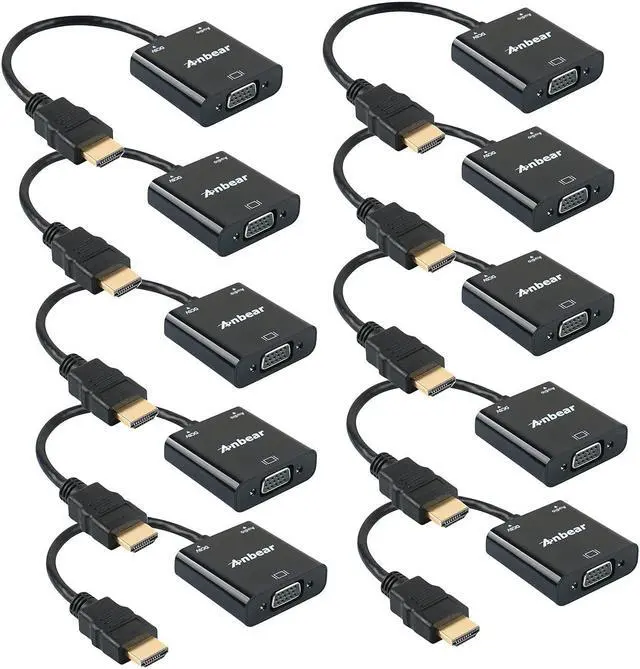 Main image of Anbear HDMI to VGA Adapter with Audio(10 Pack), Gold-Plated VGA to HDMI Adapter (Male to Female) Compatible for Computer, Desktop, Laptop, PC, Monitor, Projector, HDTV, Chromebook,Roku, Xbox and More