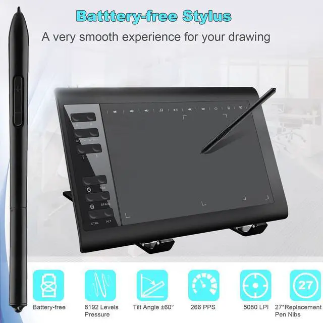 Alt view image 3 of 5 - Graphics Drawing Tablet TEROW,10x6 inch Digital drawing tablet with Bracket and 8192 Levels Stylus for PC/Mac/Android 5.0 for Drawing and Online Teaching,Drawing pad drawing borard and Computer tablet