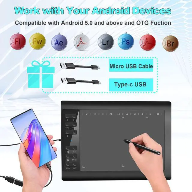 Alt view image 2 of 5 - Graphics Drawing Tablet TEROW,10x6 inch Digital drawing tablet with Bracket and 8192 Levels Stylus for PC/Mac/Android 5.0 for Drawing and Online Teaching,Drawing pad drawing borard and Computer tablet