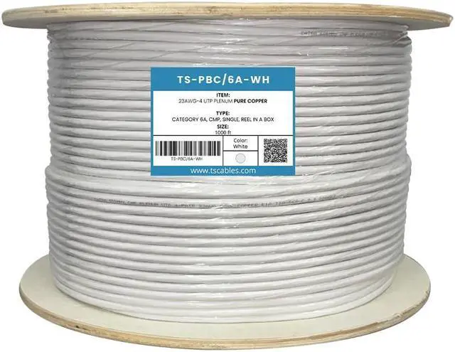 Alt view image 3 of 5 - TSCables | Cat6A Plenum (CMP) 1000ft, 750Mhz, PoE++ (4PPoE) | 100% Solid Bare Copper | 23AWG Unshielded Twisted Pairs (UTP), Available in 7 Colors for Easy Identification (White, 1000ft)