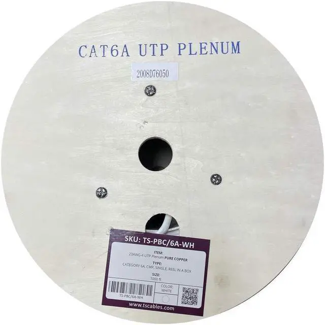 Alt view image 4 of 5 - TSCables | Cat6A Plenum (CMP) 1000ft, 750Mhz, PoE++ (4PPoE) | 100% Solid Bare Copper | 23AWG Unshielded Twisted Pairs (UTP), Available in 7 Colors for Easy Identification (White, 1000ft)