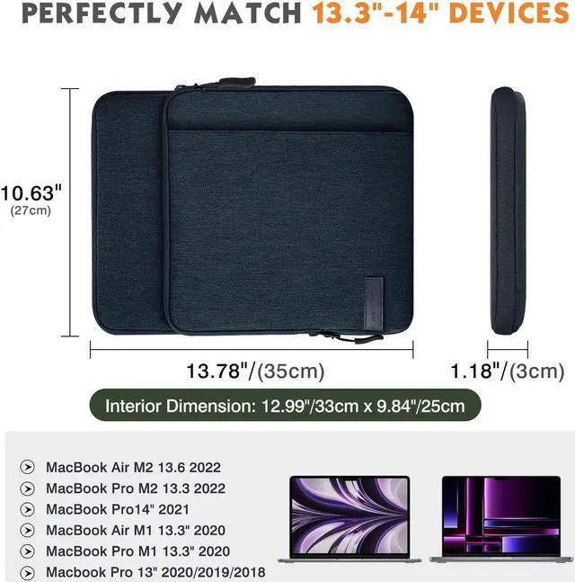 Alt view image 2 of 5 - MoKo Laptop Sleeve Bag for 13.3-14 Inch, Notebook Carrying Case with Pocket Fits New MacBook Pro M3/M2 14" /13" M2/M1 Pro/M1 Max 14.2 2023-2021/Air 13.6" M2 2022, Surface Pro 9/8 13", Indigo