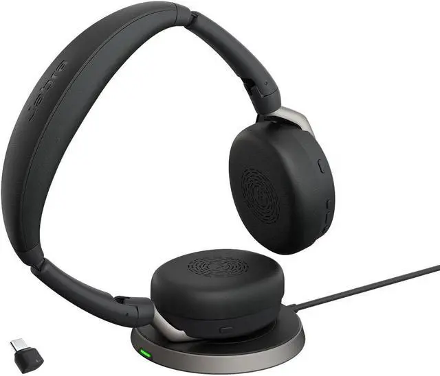 Main image of Jabra Evolve2 65 Flex Stereo Headset with Bluetooth, Wireless Charging Pad - Noise-Cancelling ClearVoice Technology & Hybrid Active Noise Cancellation - Works with Leading UC Platforms - Black
