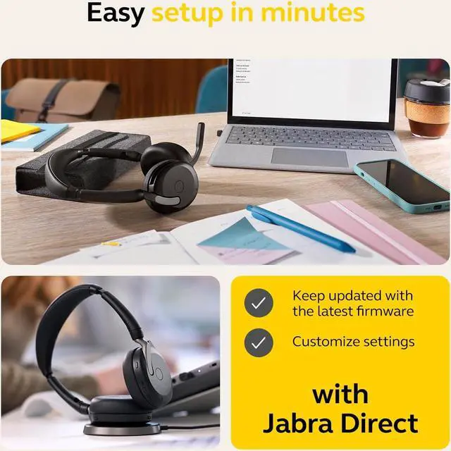 Alt view image 4 of 5 - Jabra Evolve2 65 Flex Stereo Headset with Bluetooth, Wireless Charging Pad - Noise-Cancelling ClearVoice Technology & Hybrid Active Noise Cancellation - Works with Leading UC Platforms - Black