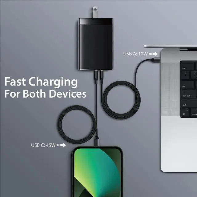 Alt view image 3 of 5 - iBenzer USB C Charger 65w PD 3.0, 2-Port Foldable Travel Wall Charger with 3FT USB-C Fast Charging Cord for iPhone 14/13/12, MacBook Pro/Air, iPad Pro, Switch, Galaxy S23/S22, Dell XPS 13, Steam Deck