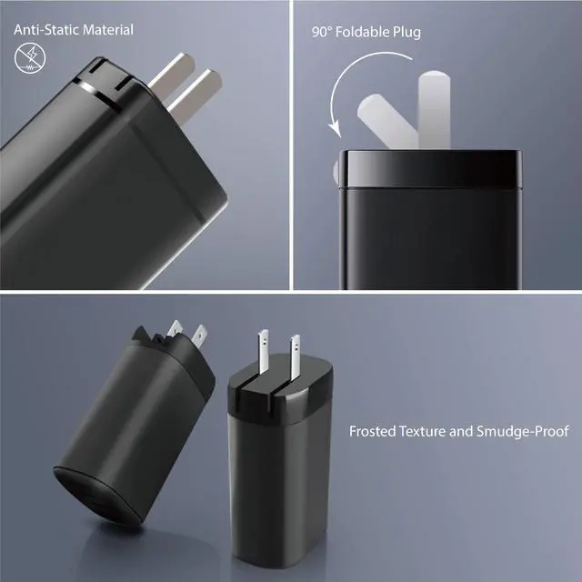Alt view image 4 of 5 - iBenzer USB C Charger 65w PD 3.0, 2-Port Foldable Travel Wall Charger with 3FT USB-C Fast Charging Cord for iPhone 14/13/12, MacBook Pro/Air, iPad Pro, Switch, Galaxy S23/S22, Dell XPS 13, Steam Deck