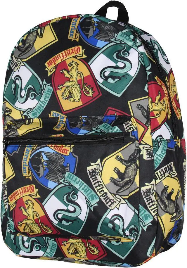 Main image of Harry Potter Backpack Hogwarts Houses Crest All Over Print Laptop Travel Backpack