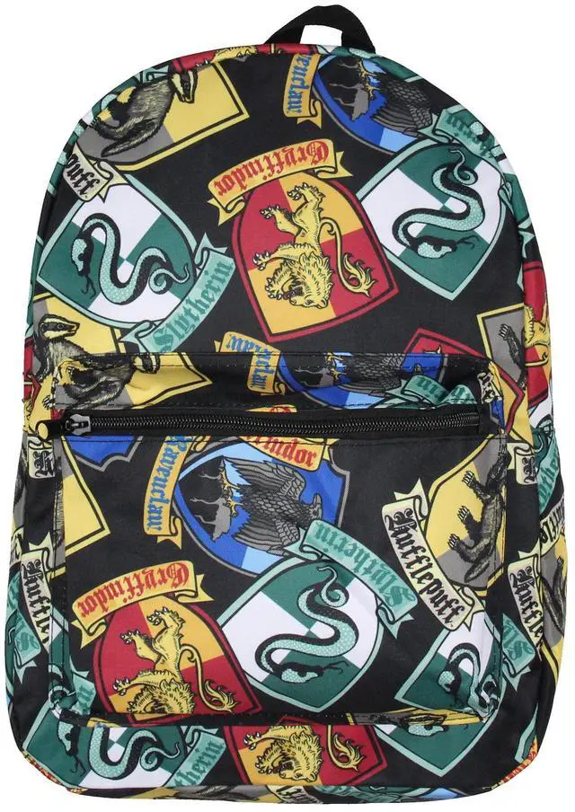 Alt view image 2 of 4 - Harry Potter Backpack Hogwarts Houses Crest All Over Print Laptop Travel Backpack