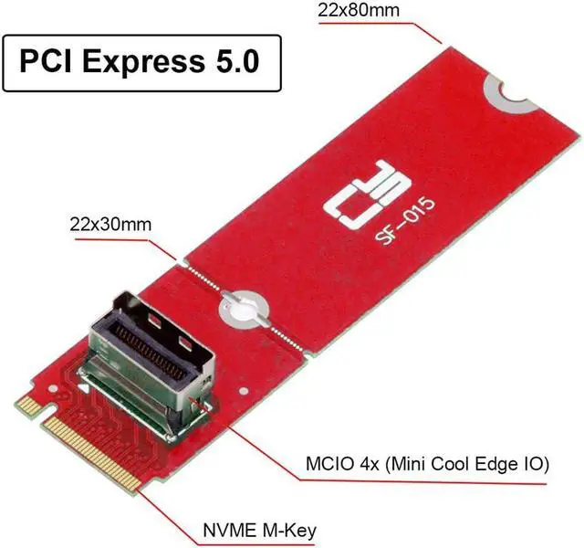Alt view image 3 of 5 - xiwai PCI-E 5.0 4.0 M.2 M-Key to MCIO Female Mini Cool Edge IO Host Adapter Conversion Expansion Board for PCIe Nvme SSD 2280 2230 Converter Card
