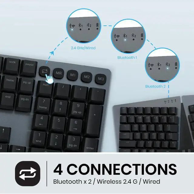 Alt view image 5 of 5 - Perixx PERIBOARD-835BR Wireless Ergonomic Mechanical Keyboard - RGB Backlit - Low-Profile Brown Tactile Switches - Multi-Device Connection - Compatible with Windows and Mac OS X - US English