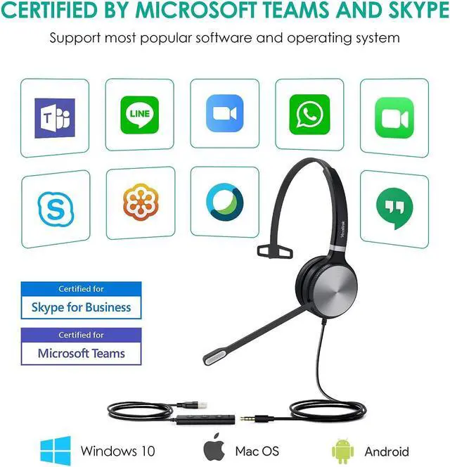 Alt view image 4 of 5 - Yealink UH36 Professional USB Headset Wired Headphones for Work Calls and Music, Headset with Noise Cancelling Mic for Computer PC LaptopUC Compatible, Mono,3.5mm Jack/USB Connection