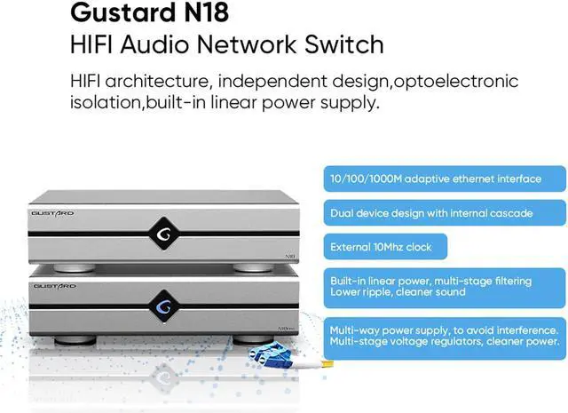 Alt view image 3 of 5 - Gustard N18 HiFi Audio Network Switch, 1*SFP Input, 2*LAN 10/100/1000M Ethernet Interface, High Performance Home Audio Network Switch for HiFi Audio Streaming(Black)