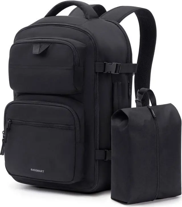 Main image of BAGSMART Travel Backpack for Women Men, 40L Flight Approved Carry on Backpack with Shoe Bag, TSA Large Personal Item Backpack with 17 Inch Laptop Compartment, Weekender Suitcase for Travel, Black