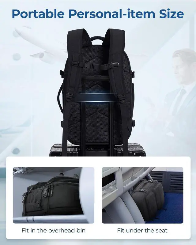 Alt view image 4 of 5 - BAGSMART Travel Backpack for Women Men, 40L Flight Approved Carry on Backpack with Shoe Bag, TSA Large Personal Item Backpack with 17 Inch Laptop Compartment, Weekender Suitcase for Travel, Black
